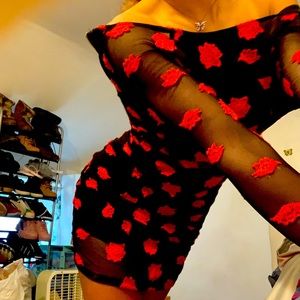 Black and red floral mini dress
